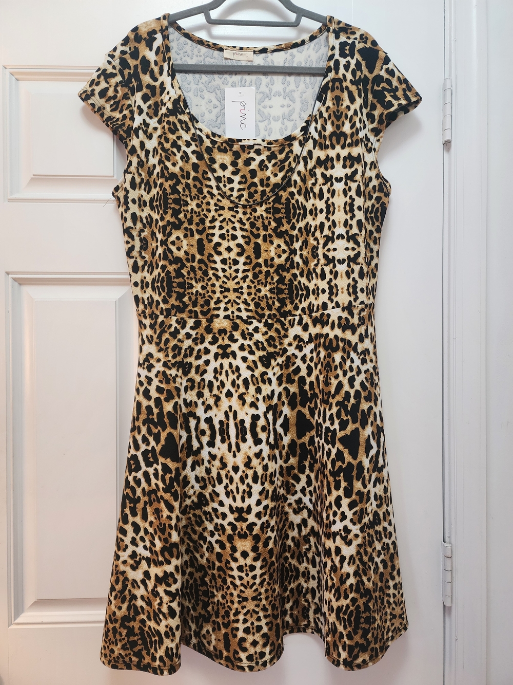New Pinc Leopard-Print Mini Dress in Tan & Black- Size XL